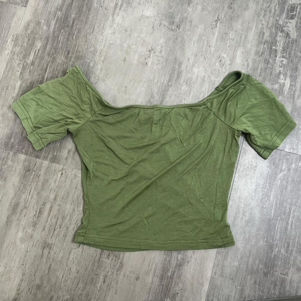 Off Shoulder Cropped Ballet Style TShirt Green Size XS